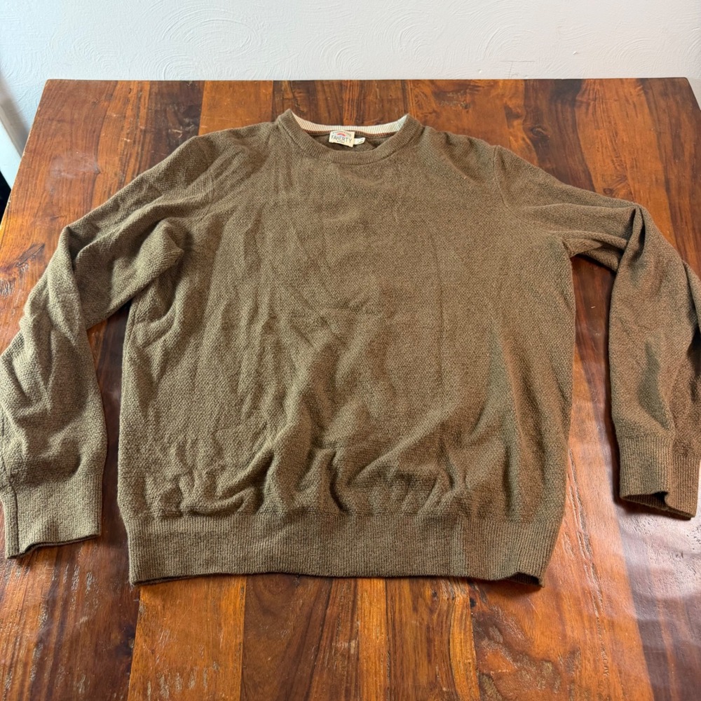 Faherty Brand Mens Brown Textured Organic Cotton Blend Crewneck Sweater Large